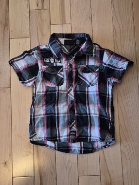 Boys Size 4T Dickies Rock & Roll Plaid Short-Sleeve Button-Up Shirt